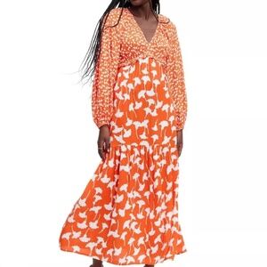 DVF x Target V-Neck Gingko Cherry Tomato Maxi Dress